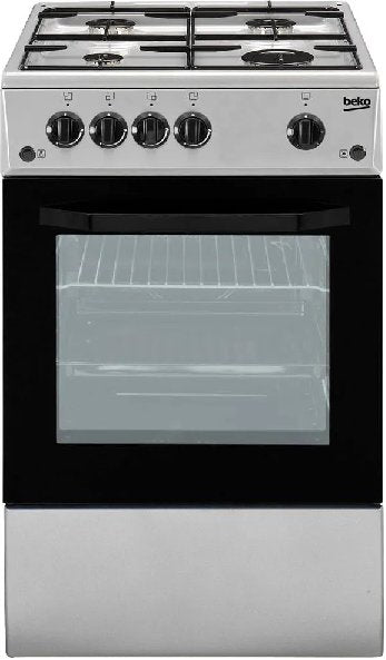 Beko Cucina a Gas 4 Fuochi Forno Elettrico Larghezza Per Profondità 50x50 Cm Con Coperchio Colore Silver CSS42014FS 54 Litri