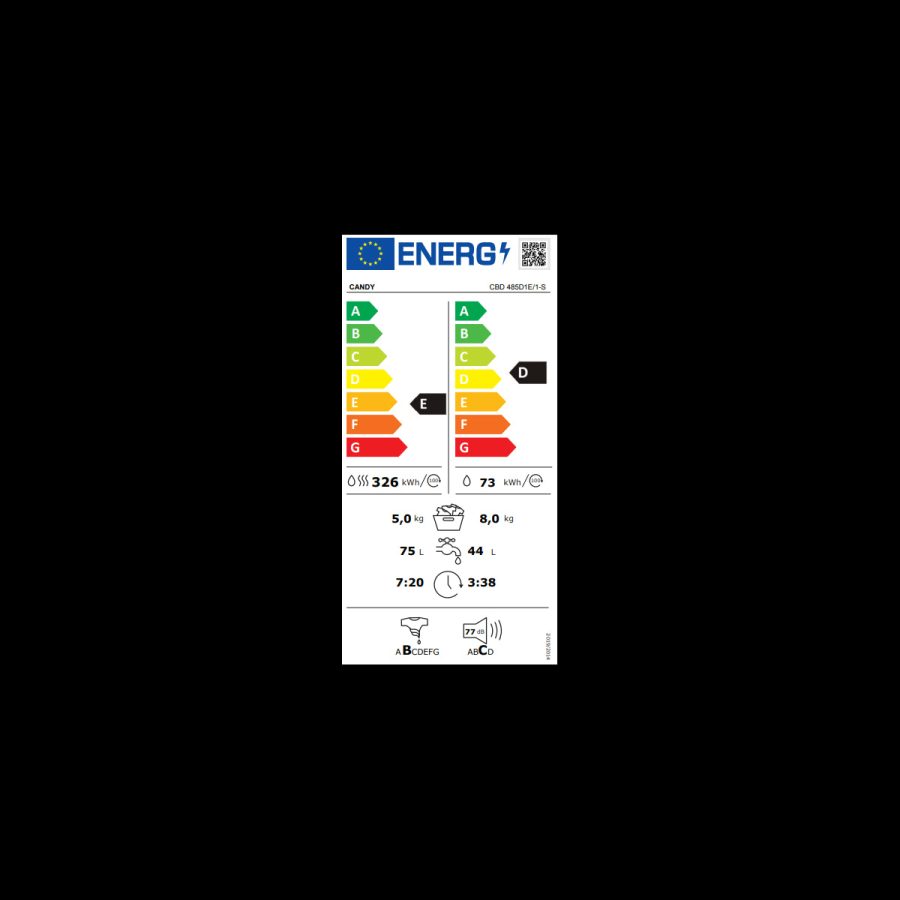 Lavasciuga a Carica Frontale Candy 8/5 Kg CBD 485D1E / 1-S 1400 Giri Classe E - immagine 2