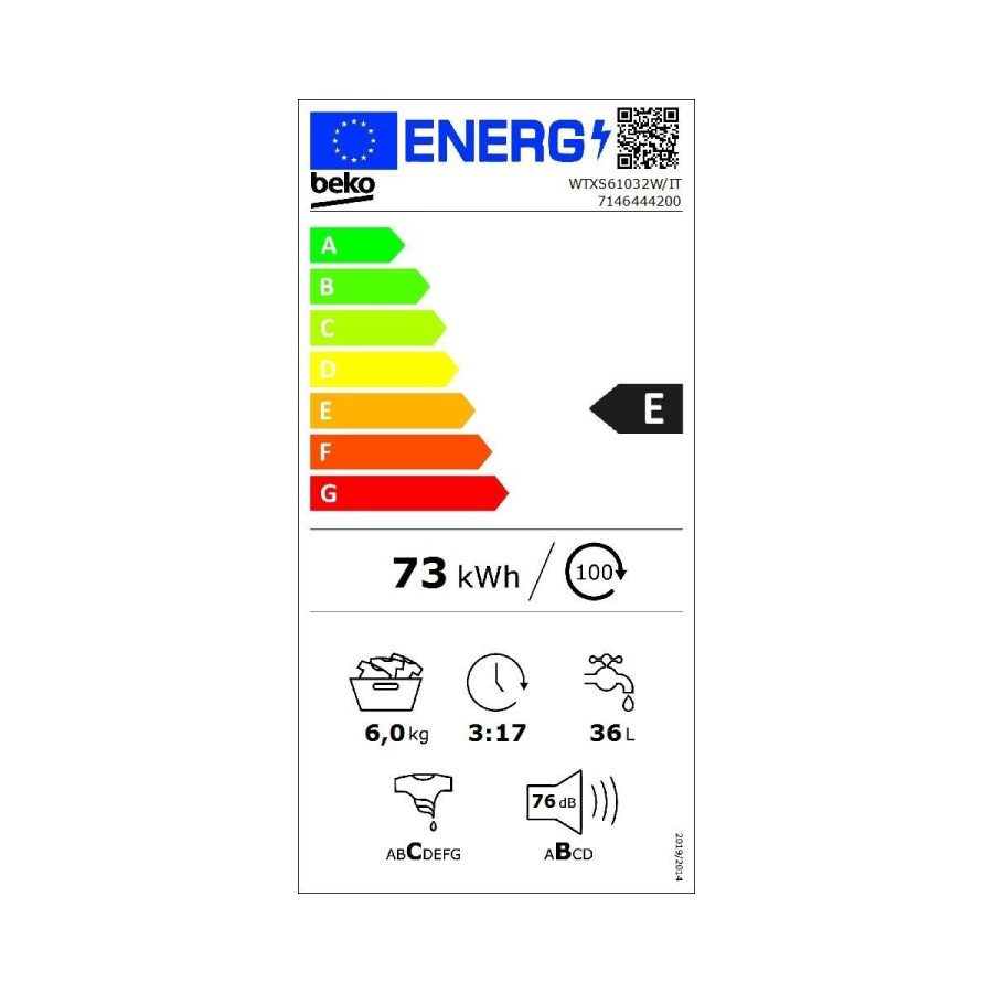 Lavatrice Slim a Carica Frontale Beko 6 Kg WTXS61032W/IT 1000 Giri Classe E - immagine 3