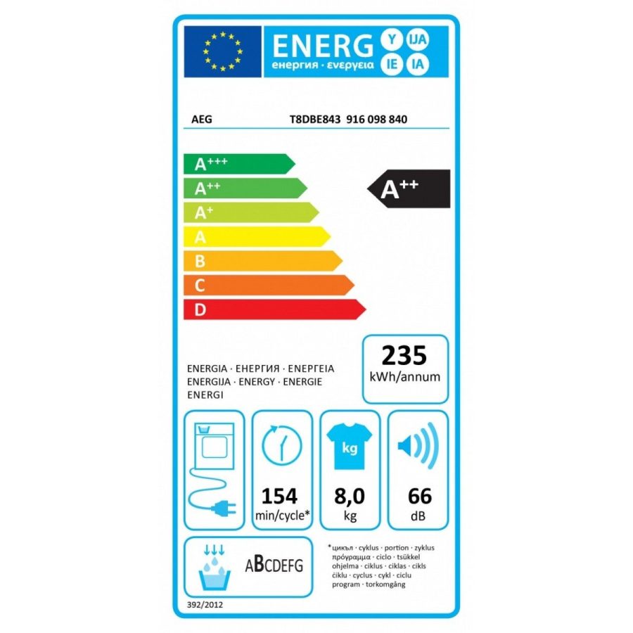 Asciugatrice Pompa di Calore AEG 8 Kg Serie 8000 Ökoflow T8DBE843 Classe A++ - immagine 4