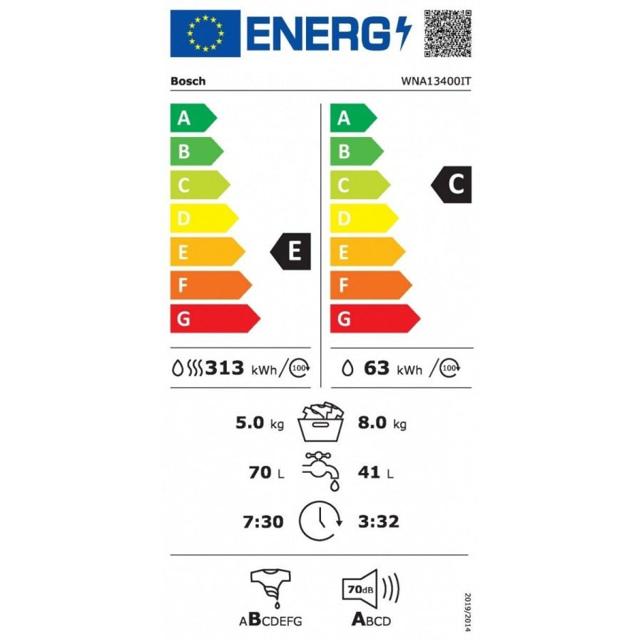 Lavasciuga a Condensatore Autopulente Bosch 8/5 Kg WNA13400IT Serie 4 Vapore Iron Assist 1400 Giri (A84,8xL59,8xP59) Classe E - immagine 4